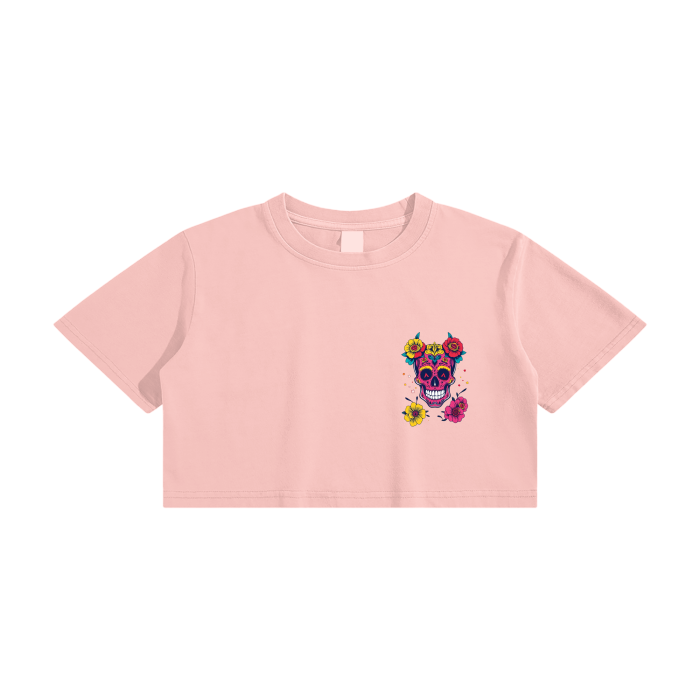 Kawaii Sugar Skull washed effect crop top