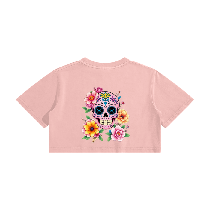 Kawaii Sugar Skull washed effect crop top